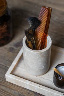 Travertine toothbrush holder 10 cm, Linen
