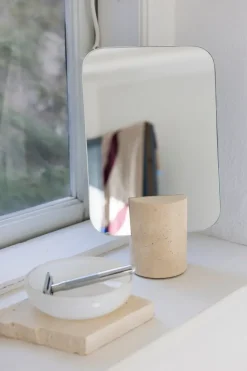 Travertine vanity mirror, Linen
