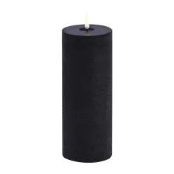 Uyuni LED Block Candle melted, Black rustic, Ø7.8x20 cm