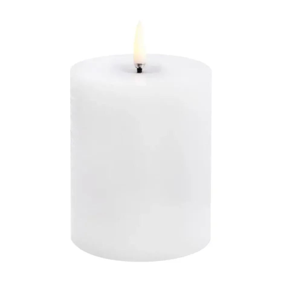 Uyuni LED Block Candle melted, White rustic, Ø7.8x10 cm