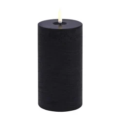 Uyuni LED Block Candle melted, Black rustic, Ø7.8x15 cm