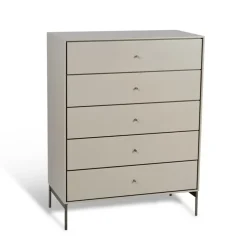 Volt chest of 5 drawers beige, Details in stainless steel