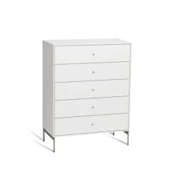 Volt chest of 5 drawers white, Details in stainless steel