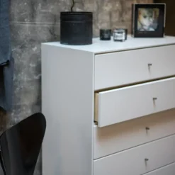 Volt chest of 5 drawers white, Details in stainless steel