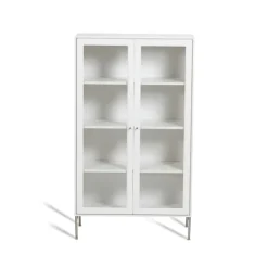 Volt display cabinet 130 cm white lacquer, Details in stainless steel