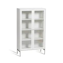Volt display cabinet 130 cm white lacquer, Details in stainless steel