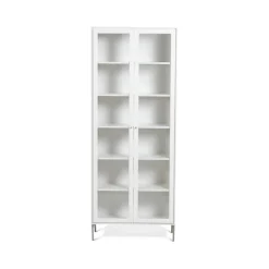 Volt display cabinet 190 cm white lacquer, Details in stainless steel