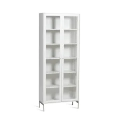 Volt display cabinet 190 cm white lacquer, Details in stainless steel