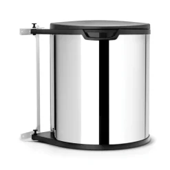 Waste bin for cabinet round, plastic inner bin (incl brackets) 15 L, Brushed stainless steel