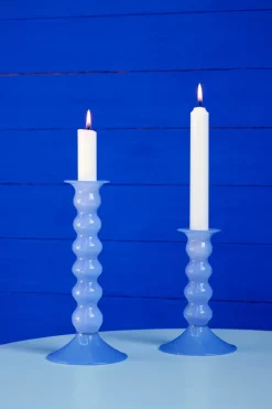 Wavy candle holder medium 14 cm, Jade light blue