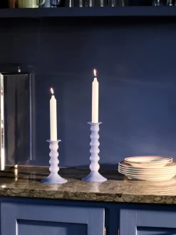 Wavy candle holder medium 14 cm, Jade light blue