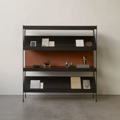 Zet shelving system, Oak black stained, 1x4, black steel base